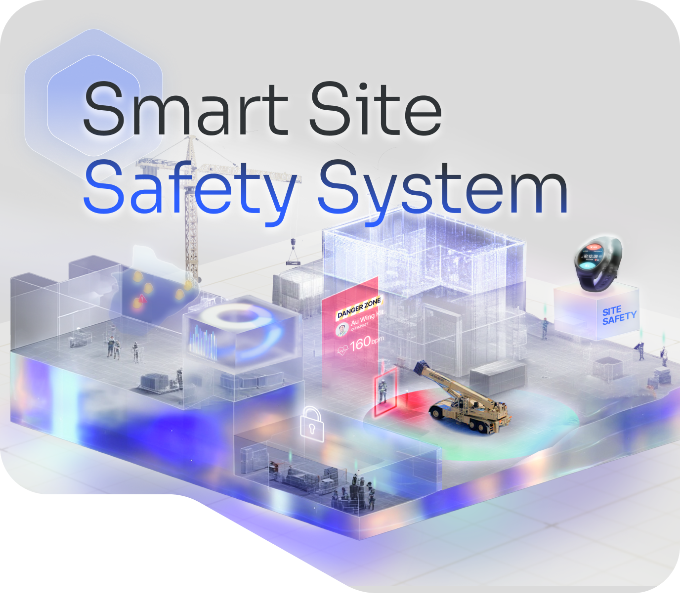 Graphic Showing CHAIN’s award-winning 4S Smart Site Safety System, a CITF pre-approved technology. This AI-driven digital twin solution combines 3D photorealistic modeling, BIM, and IoT sensors for real-time data, displayed via human-centric visualisations to boost construction safety and efficiency.
